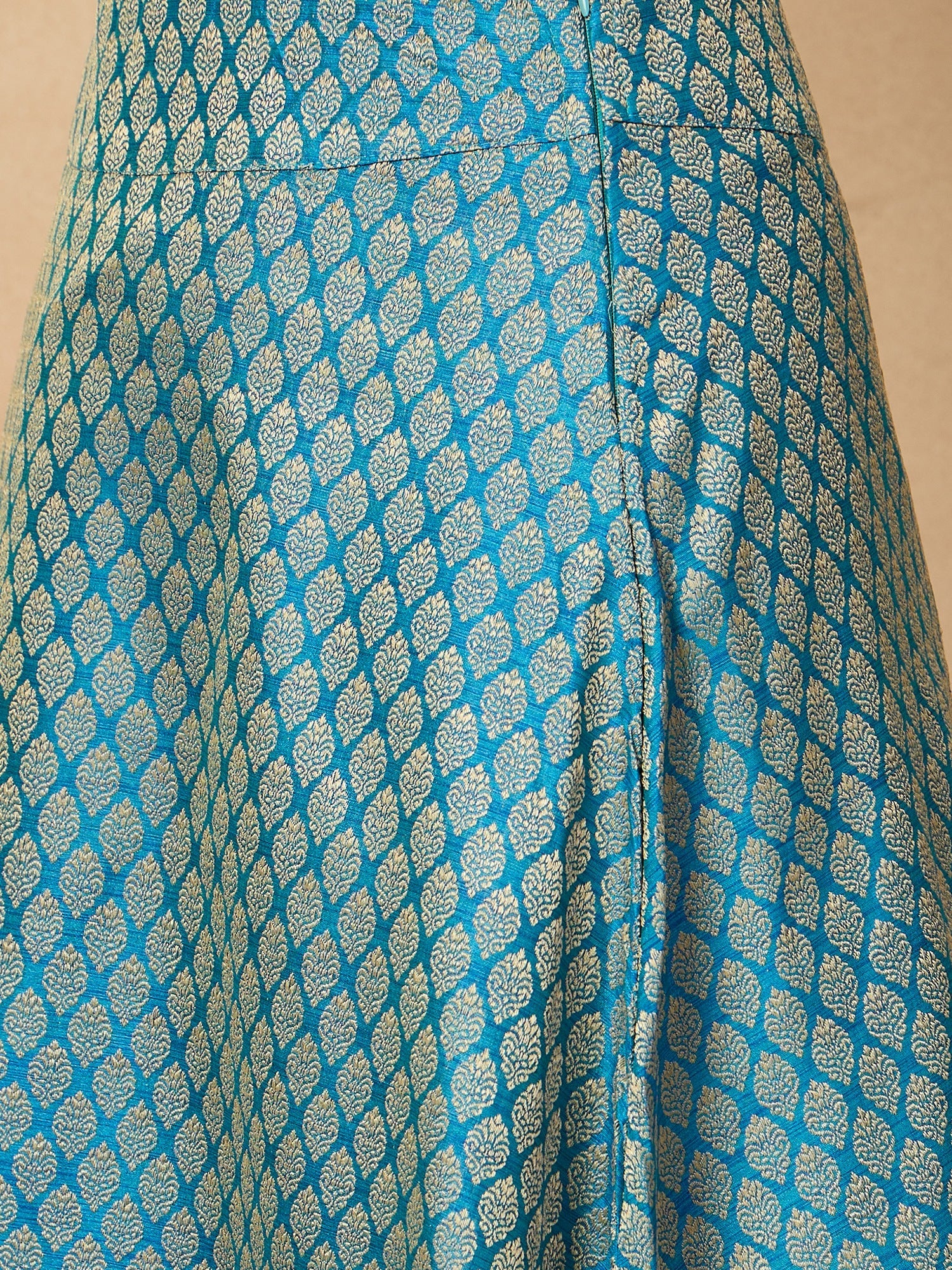 InWeave Maya Blue Brocade Side Slit Skirt - Distacart