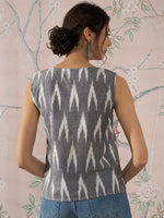 Thumbnail for InWeave Grey Ikkat Kantha W/S Top - Distacart