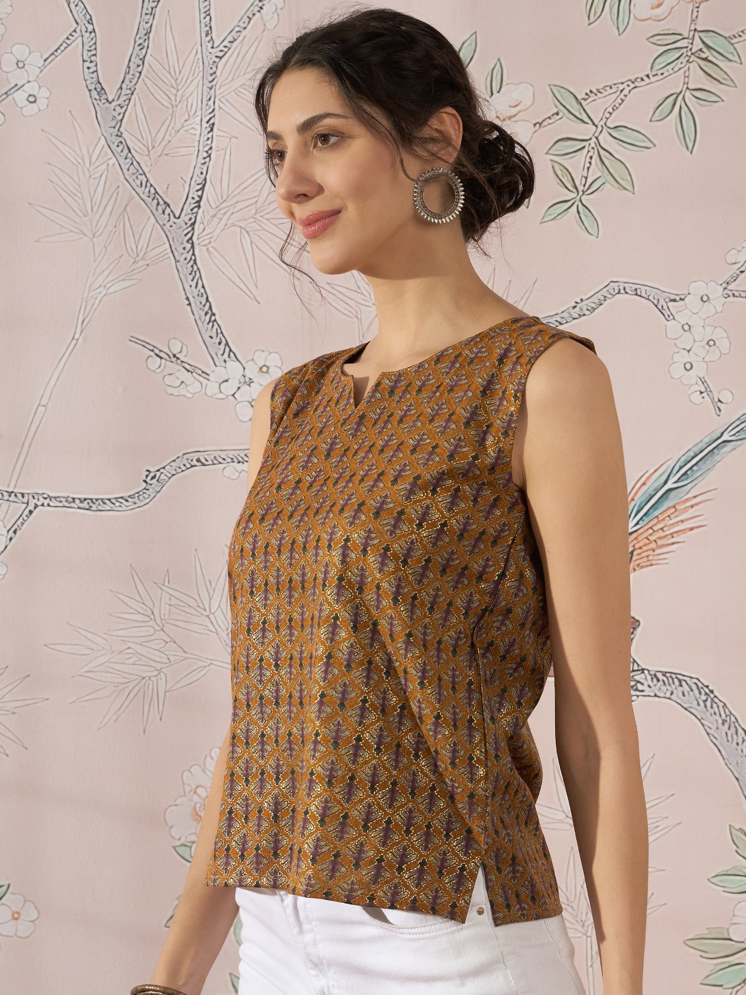 InWeave Mustard Foil Print W/S Top - Distacart