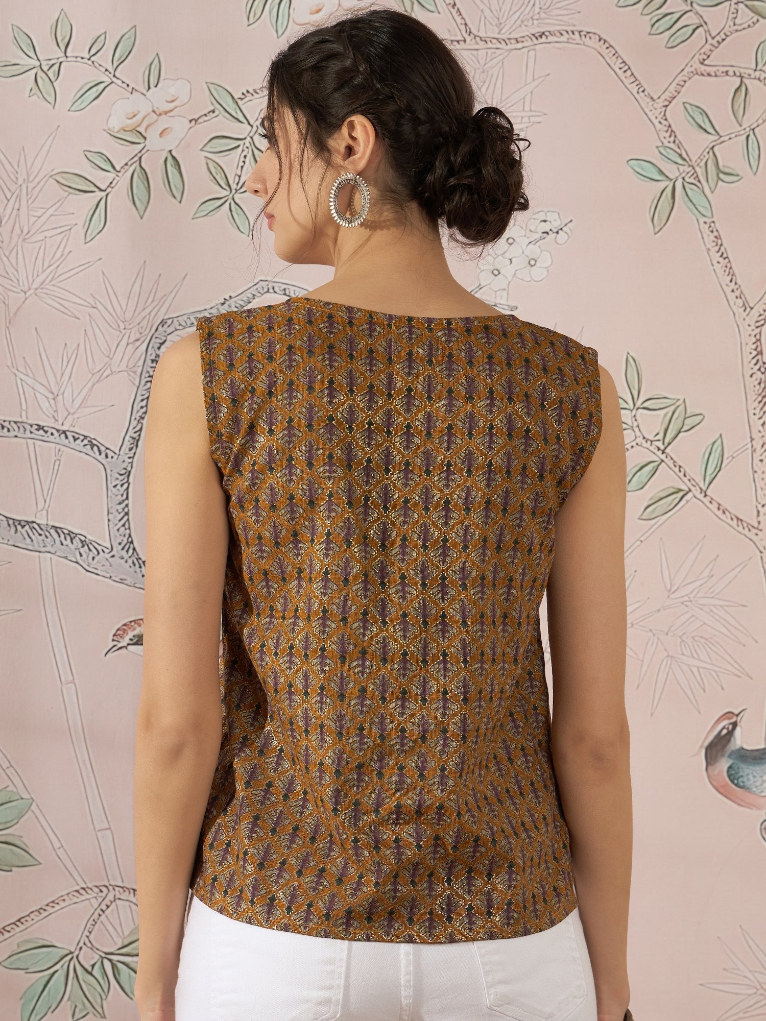InWeave Mustard Foil Print W/S Top - Distacart