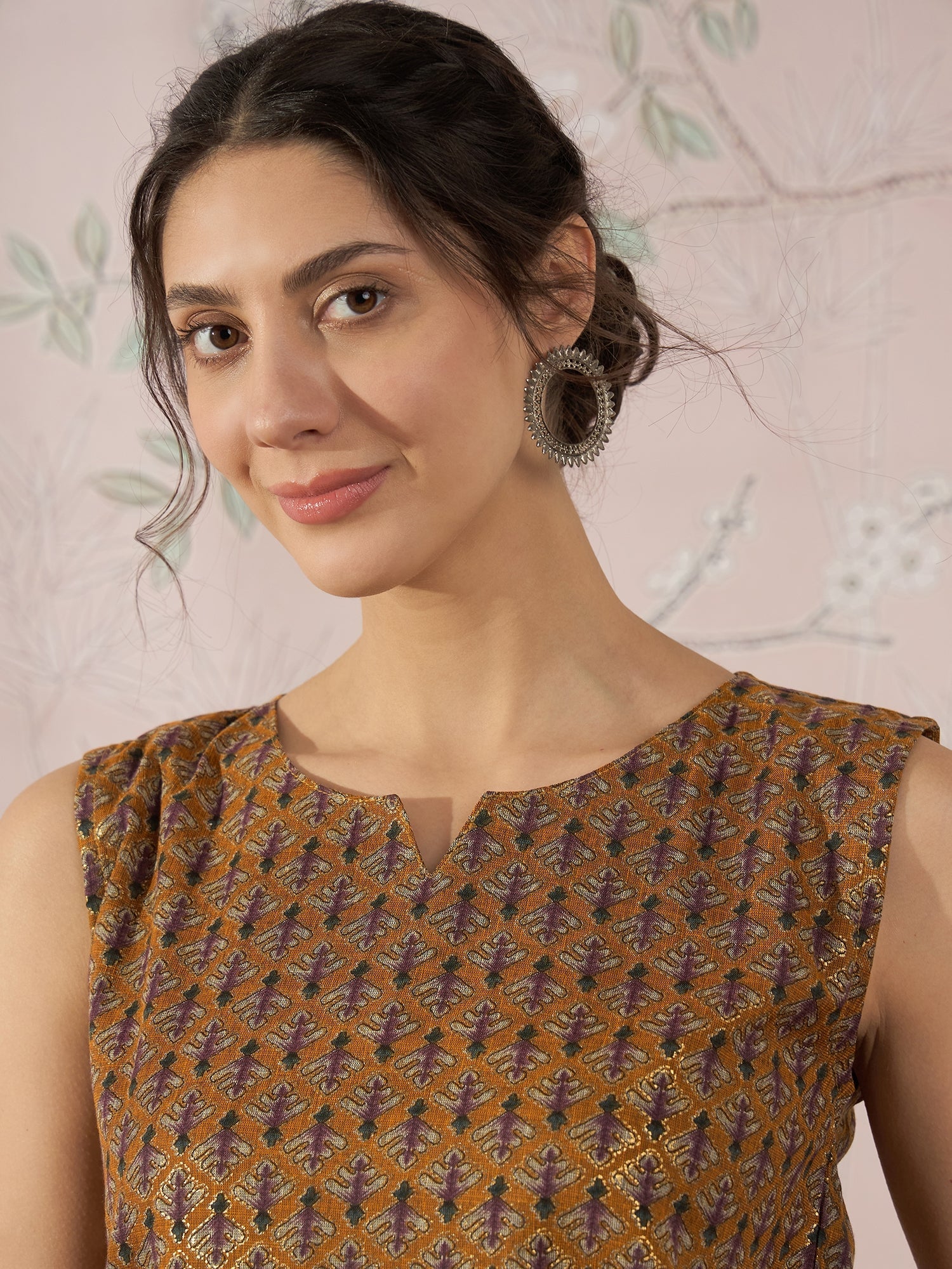 InWeave Mustard Foil Print W/S Top - Distacart