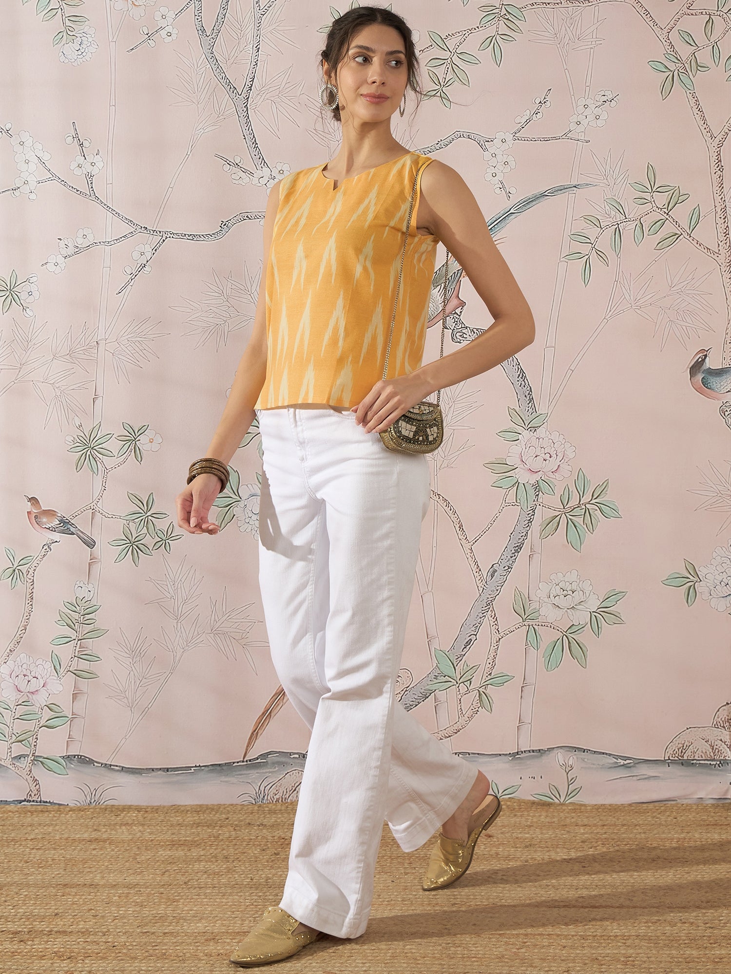 InWeave Yellow Ikkat W/S Top - Distacart