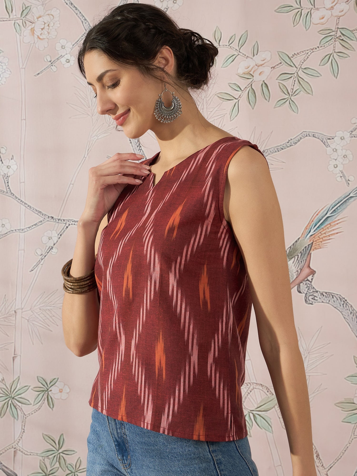 InWeave Rust Ikkat W/S Top - Distacart