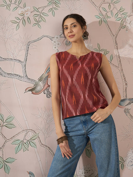InWeave Rust Ikkat W/S Top - Distacart