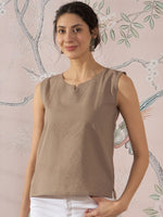 Thumbnail for InWeave Light Brown Kantha W/S Top - Distacart