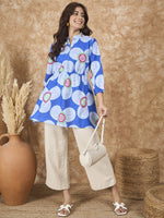 Thumbnail for InWeave Blue White Flower Mandarin Top - Distacart