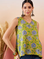 Thumbnail for InWeave Sunset Yellow Floral Print V Neck W/S Top - Distacart
