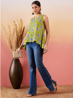 Thumbnail for InWeave Sunset Yellow Floral Print V Neck W/S Top - Distacart