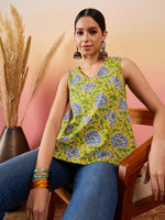 Thumbnail for InWeave Sunset Yellow Floral Print V Neck W/S Top - Distacart