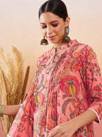 Thumbnail for InWeave Peach Floral Print Front Pintex Lace Top - Distacart