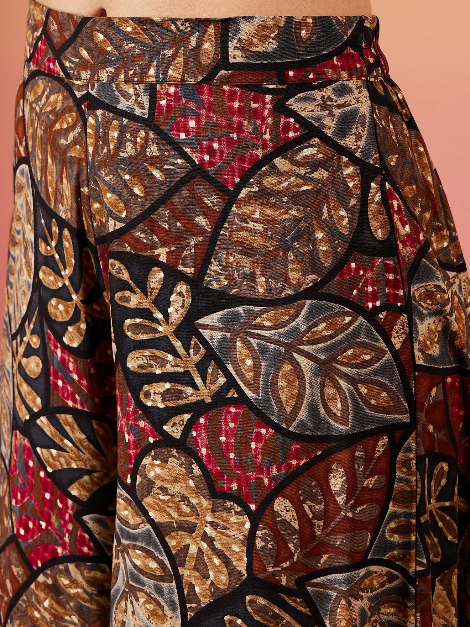 InWeave Black Grey Leaf Print Foil Palazzo - Distacart