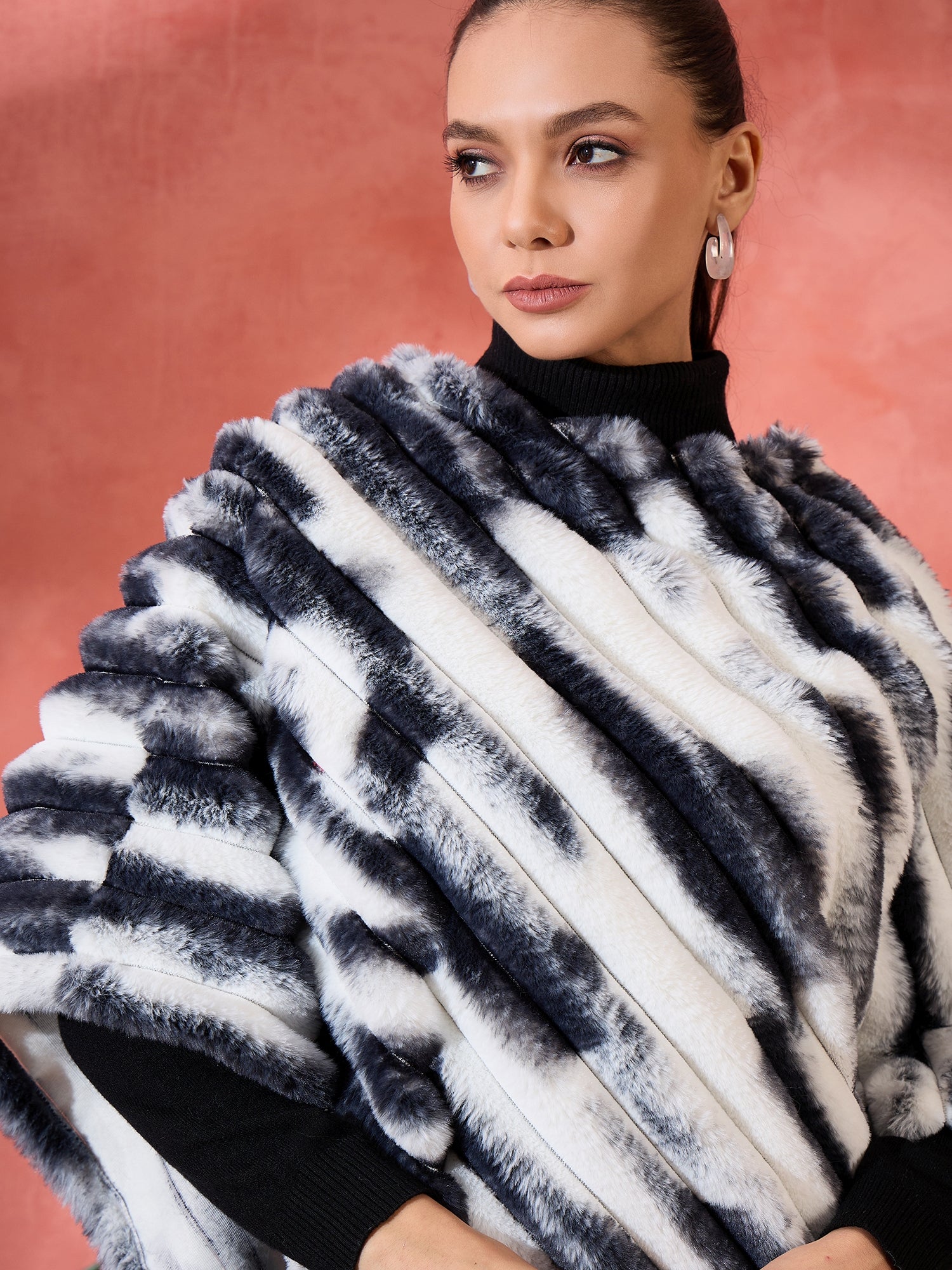 InWeave Black White Dye Rabbit Faux Fur Poncho - Distacart