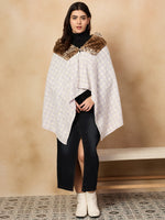 Thumbnail for InWeave Mauve White Big Check Acrylic Fur Poncho - Distacart