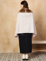 Thumbnail for InWeave Mauve White Big Check Acrylic Fur Poncho - Distacart