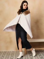 Thumbnail for InWeave Mauve White Big Check Acrylic Fur Poncho - Distacart