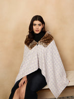 Thumbnail for InWeave Mauve White Big Check Acrylic Fur Poncho - Distacart