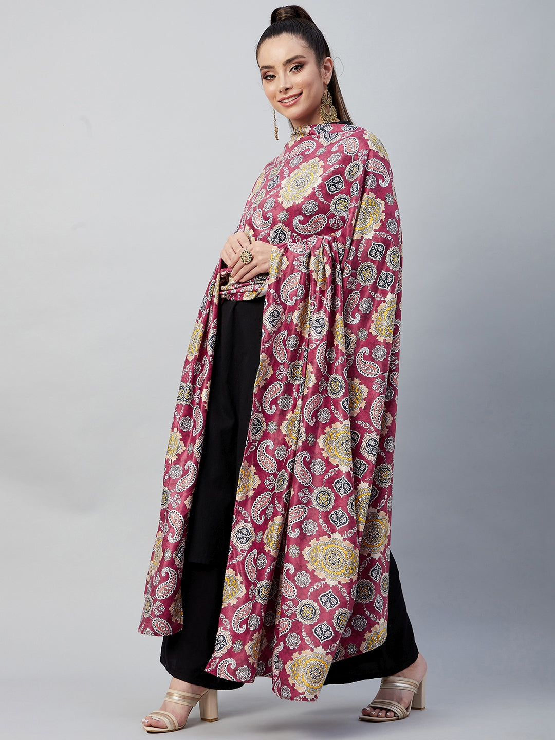 InWeave Red Printed Velvet Shawl - Distacart