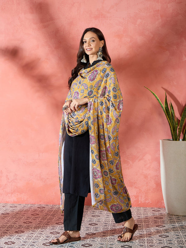 InWeave Yellow Printed Velvet Shawl - Distacart