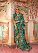 Thumbnail for Monjolika Fashion Silk Patola Print Trendy Saree in Dark Green