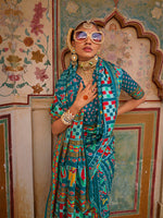 Thumbnail for Monjolika Fashion Silk Patola Print Trendy Saree in Teal