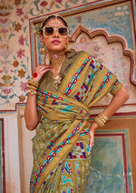 Thumbnail for Monjolika Fashion Silk Patola Print Trendy Saree in Olive