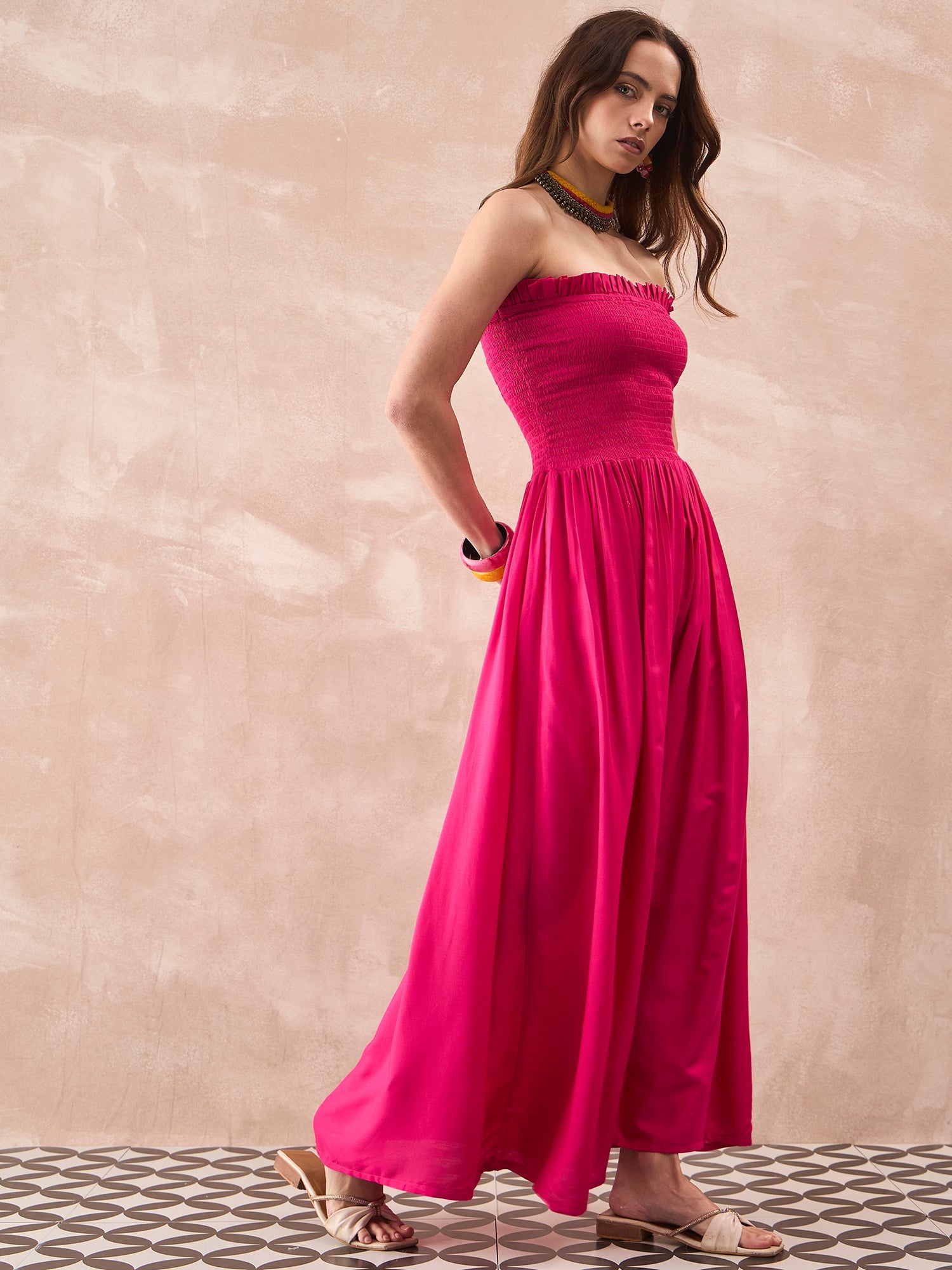 InWeave Fuchsia Solid Off Shoulder Dress - Distacart