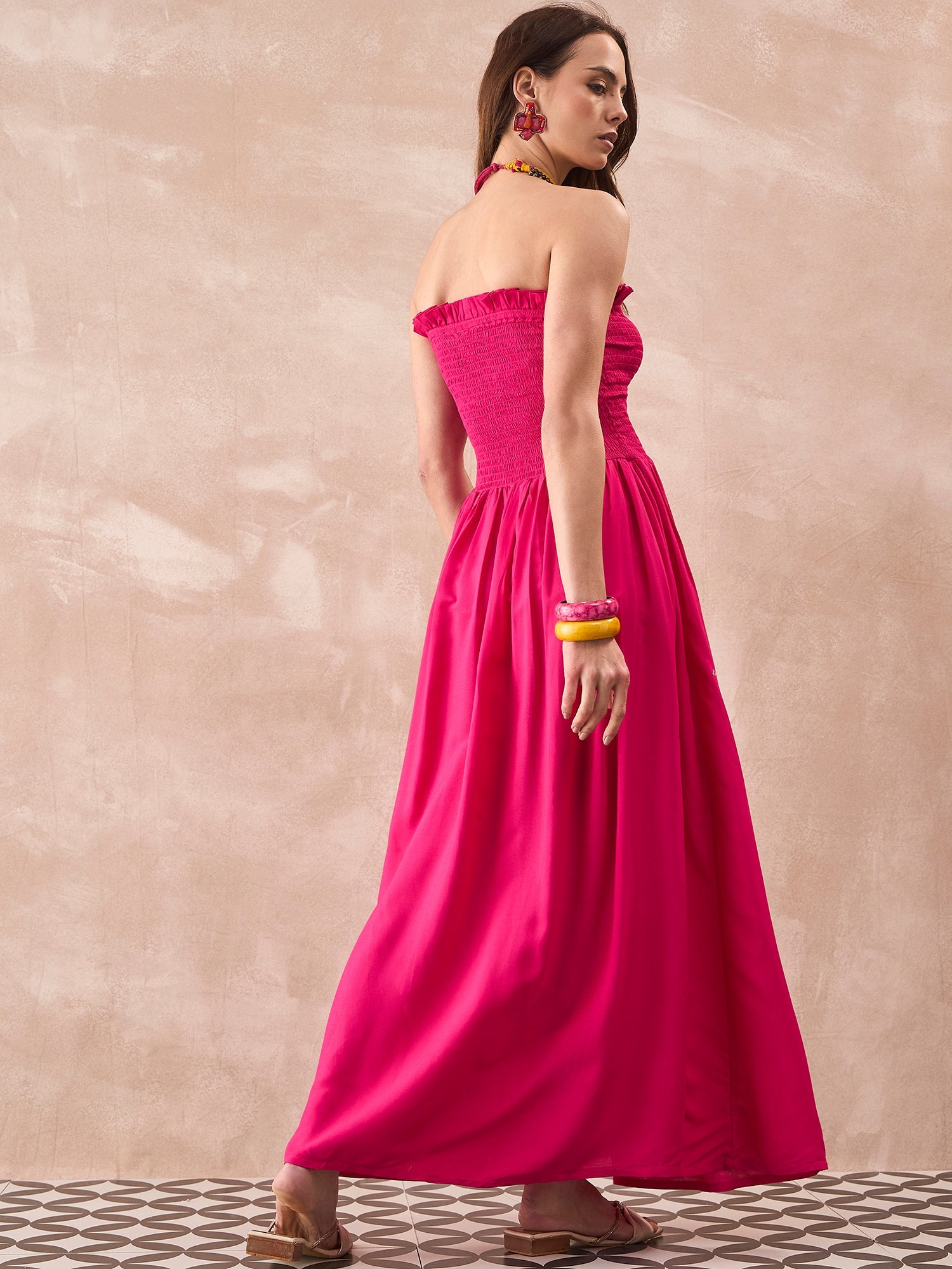 InWeave Fuchsia Solid Off Shoulder Dress - Distacart