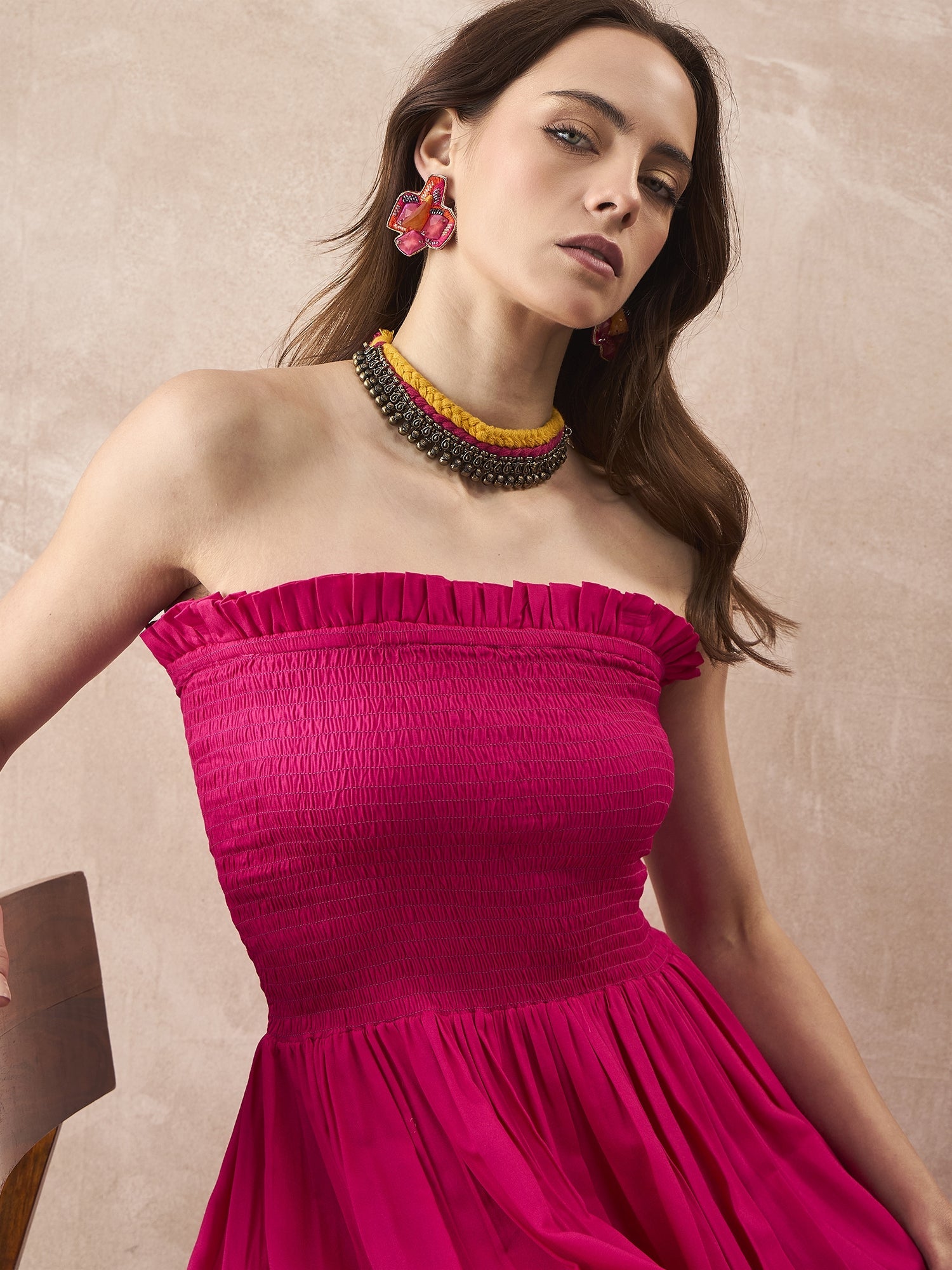 InWeave Fuchsia Solid Off Shoulder Dress - Distacart
