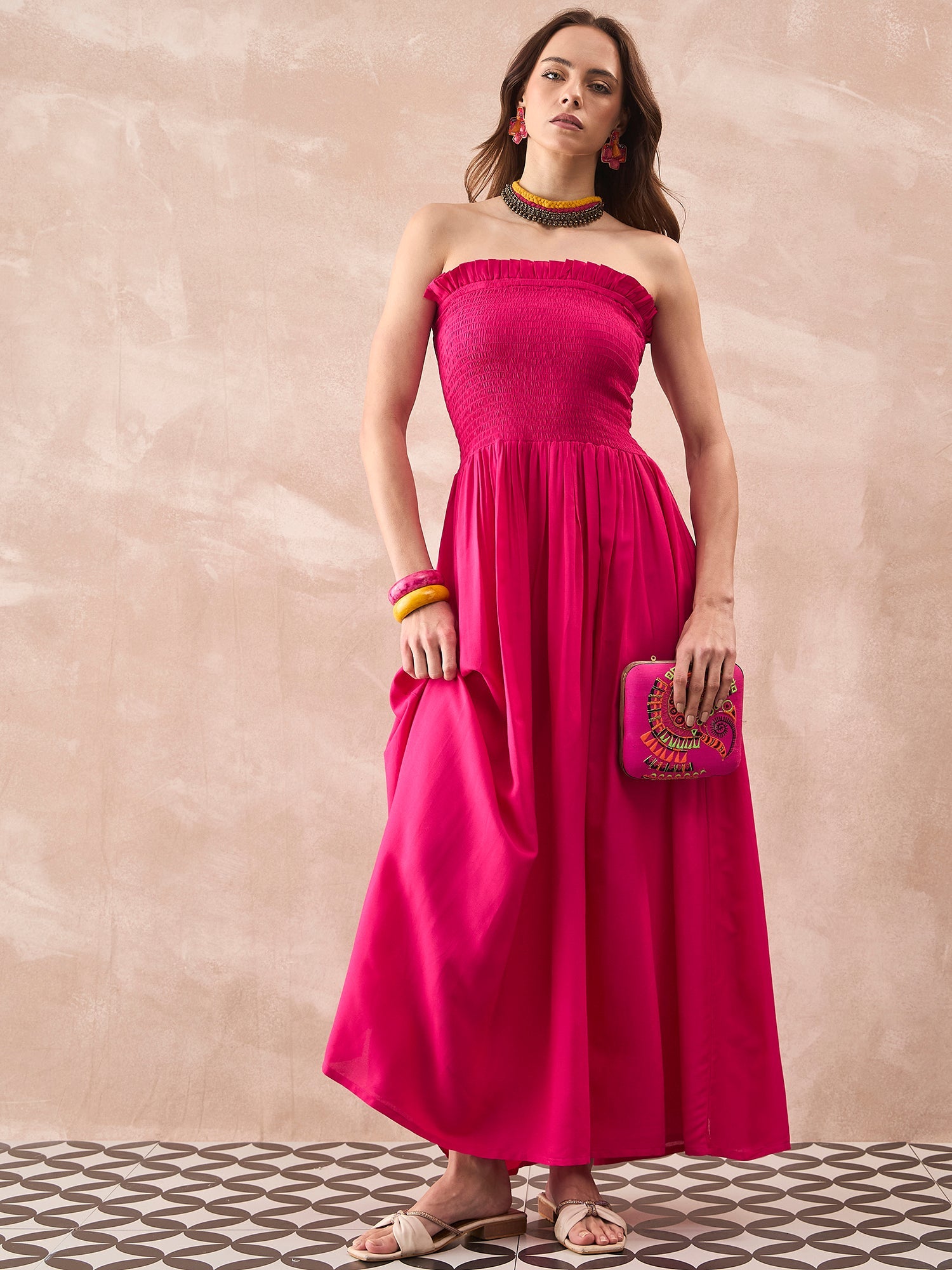 InWeave Fuchsia Solid Off Shoulder Dress - Distacart