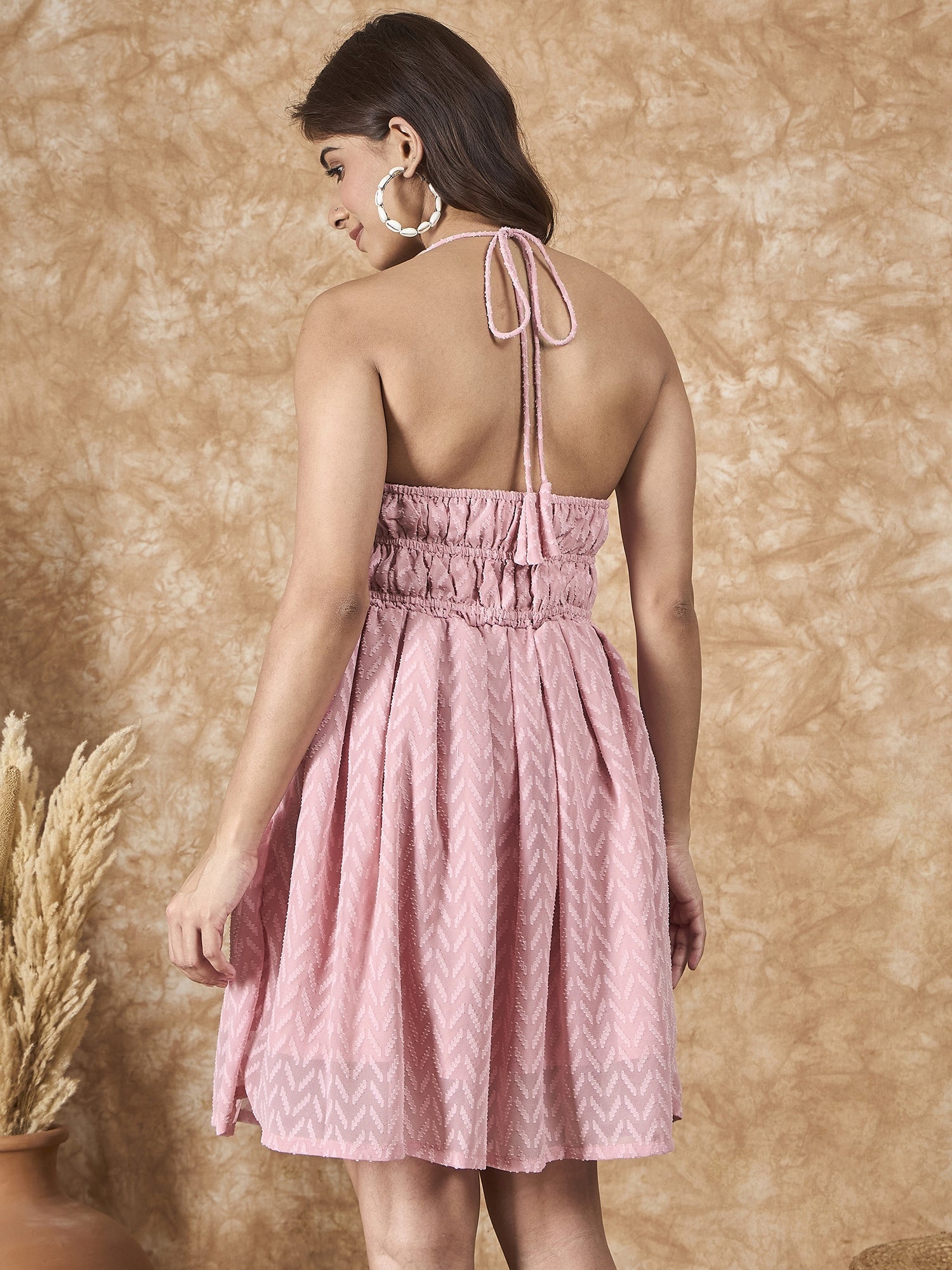 InWeave Light Pink Georgette Backless Dress - Distacart