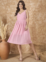 Thumbnail for InWeave Light Pink Georgette Sweetheart Dress - Distacart