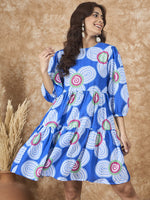 Thumbnail for InWeave Blue White Flower Short Dress - Distacart