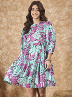 Thumbnail for InWeave Green Purple Print Short Dress - Distacart