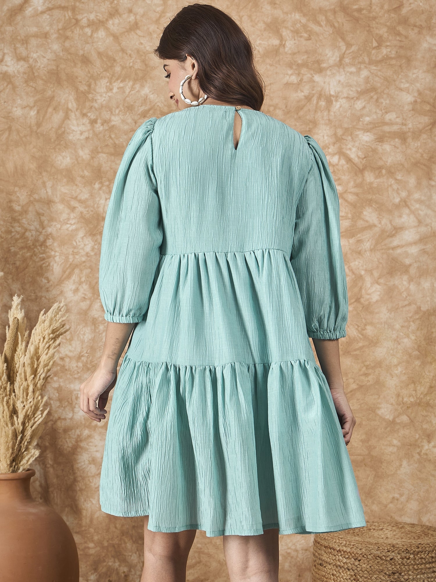 InWeave Cadet Blue Chiffon Short Dress - Distacart