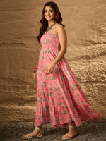 Thumbnail for InWeave Peach Floral Print Tiered Dress - Distacart