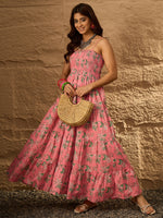 Thumbnail for InWeave Peach Floral Print Tiered Dress - Distacart