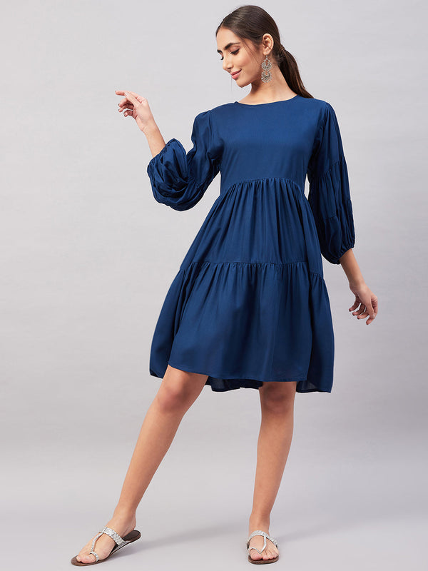 InWeave Teal Blue Flared Dress - Distacart