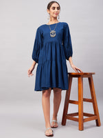 Thumbnail for InWeave Teal Blue Flared Dress - Distacart