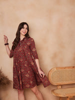 Thumbnail for InWeave Rust Scales Printed Flared Dress - Distacart