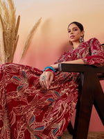 Thumbnail for InWeave Maroon Beige Blue Print Deep V Neck Flared Dress - Distacart