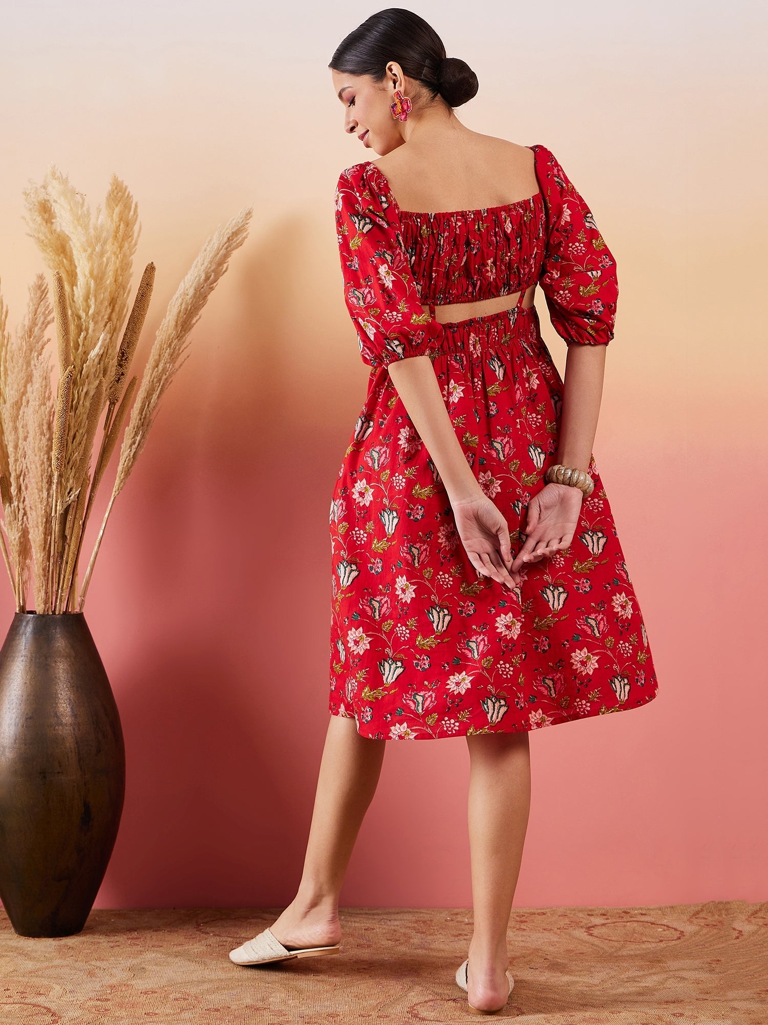 InWeave Red Bishop Sleeve Dress - Distacart