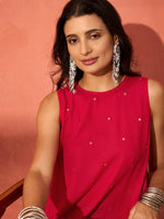 Thumbnail for InWeave Red Mirror Work Round Neck W/S Dress - Distacart