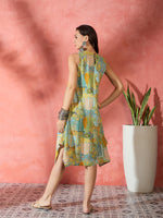 Thumbnail for InWeave Pear Green Window Print R Neck Dress - Distacart