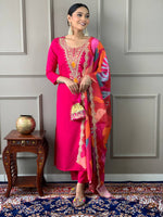 Thumbnail for The52 Viscose Silk Fabric work Straight cut Kurta, Pant and Dupatta Set