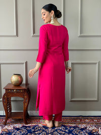 Thumbnail for Lyush Women's Round Neck Work Viscose Silk Fabric Kurta Pant With Dupatta Set - Red