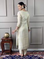 Thumbnail for The52 Cream Embroidered Chanderi Silk Fabric Straight Kurta, Pant and Dupatta Set