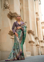 Thumbnail for Monjolika Fashion Foil Print Green Viscose Silk Classic Saree