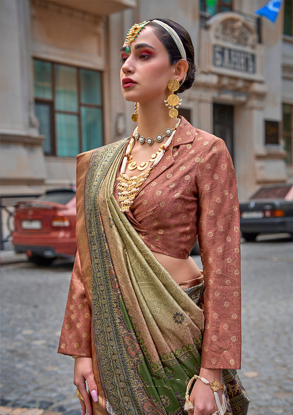 Monjolika Fashion Foil Print Multicolour Viscose Silk Classic Saree