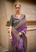 Thumbnail for Monjolika Fashion Foil Print Purple Viscose Silk Classic Saree