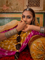 Thumbnail for Monjolika Fashion Mustard & Magenta Mercerized Sigma Silk Saree with Aqua Finish